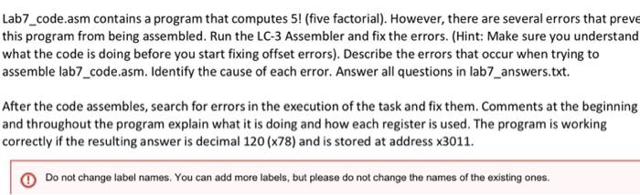 Solved Lab7_code.asm contains a program that computes 5! | Chegg.com
