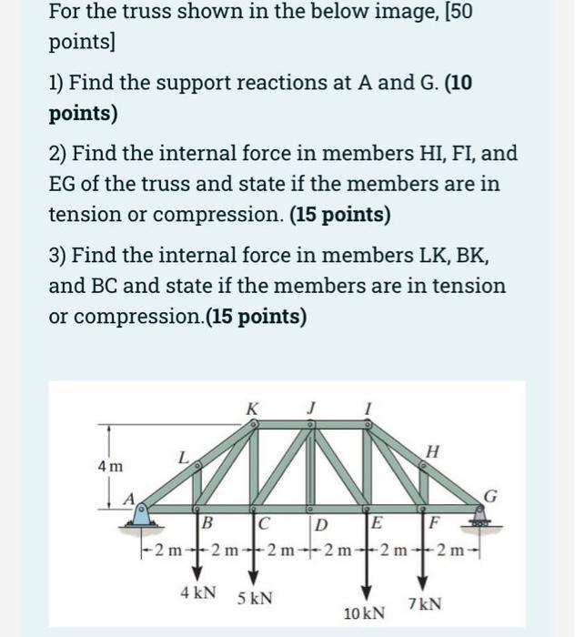 Solved For the truss shown in the below image, [50 points] | Chegg.com