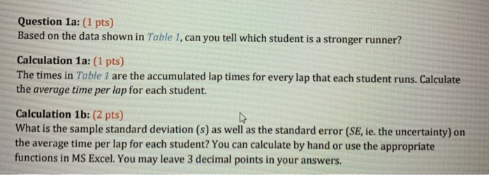 Solved Question 1a: (1 pts) Based on the data shown in Table | Chegg.com