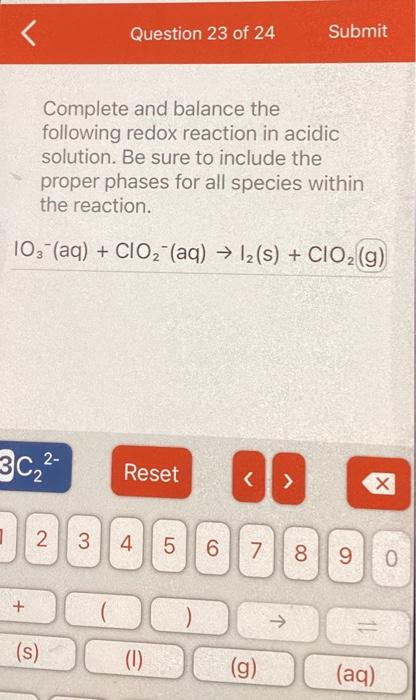 Solved Complete And Balance The Following Redox Reaction In | Chegg.com