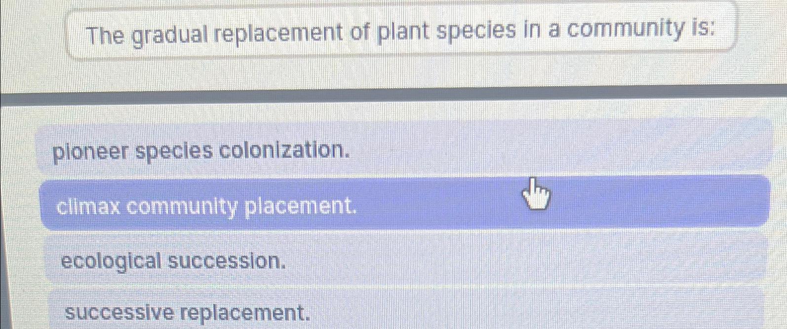 Solved The gradual replacement of plant species in a | Chegg.com