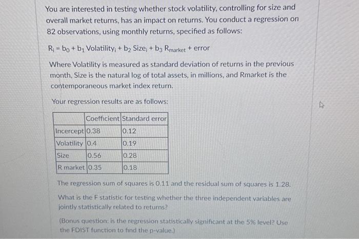 Solved You are interested in testing whether stock | Chegg.com