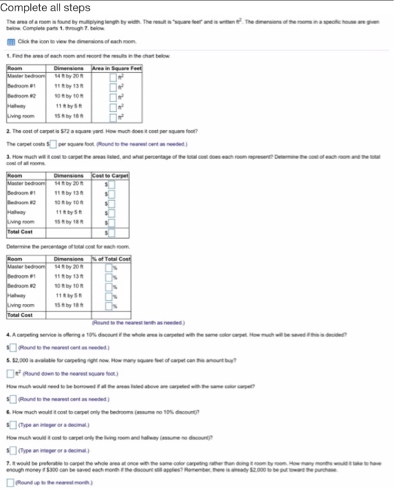 Solved Complete All Steps The Area Of A Room Is Found By