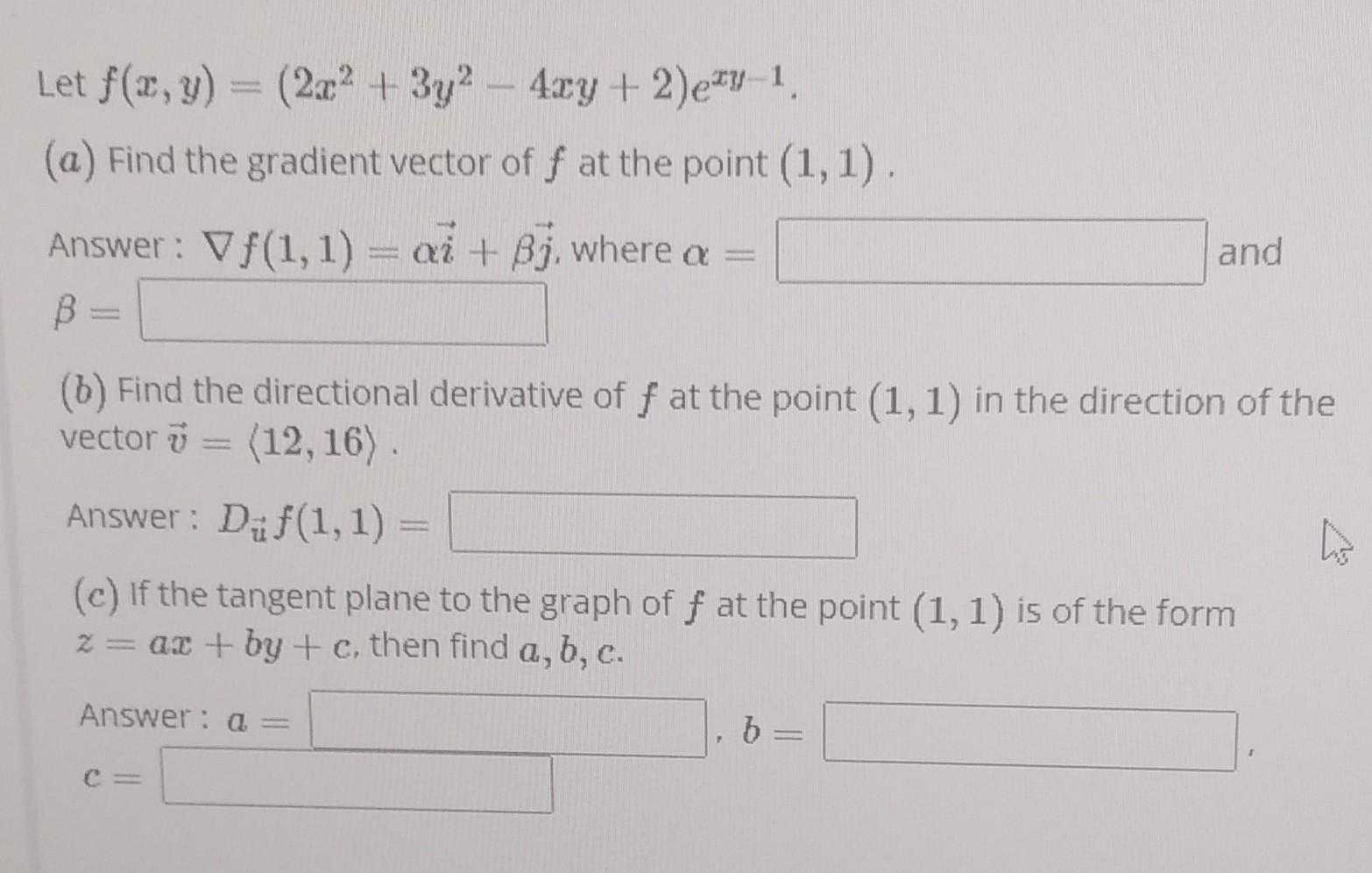 Solved Let F X Y 2x2 3y2−4xy 2 Exy−1 A Find The Gradient