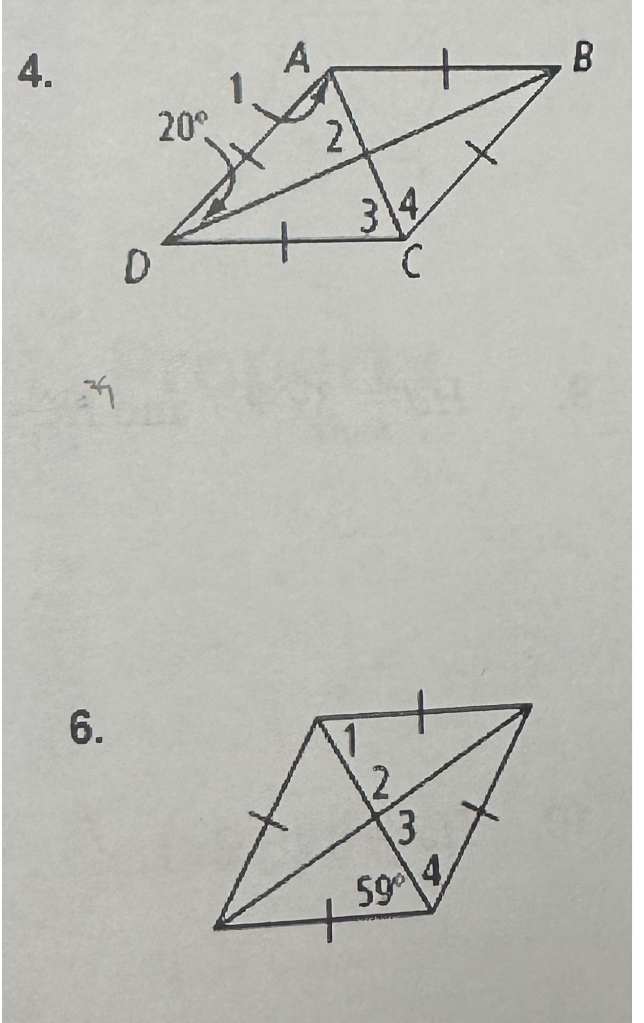 find the measure of the numbered angles in the rhombus