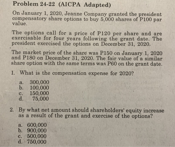 Solved Problem 24-22 (AICPA Adapted) On January 1, 2020, | Chegg.com