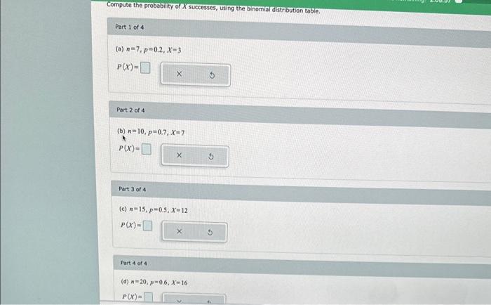Solved Compute the probability of X successes, using the | Chegg.com
