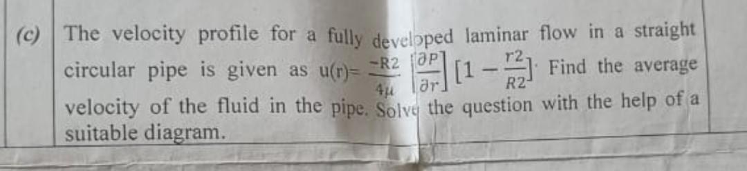 Solved (c) The velocity profile for a fully developed | Chegg.com