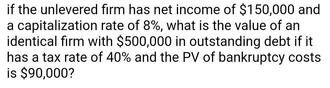 Solved if the unlevered a capitalization firm has net income | Chegg.com