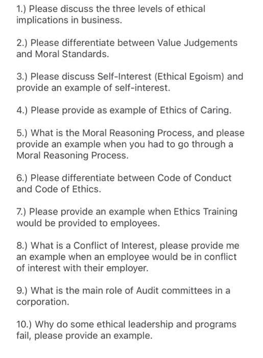 1.) Please discuss the three levels of ethical | Chegg.com