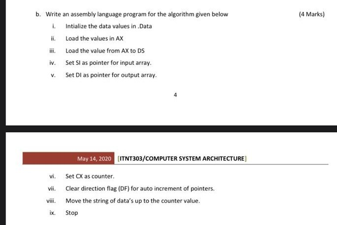 Solved (4 Marks) b. Write an assembly language program for | Chegg.com