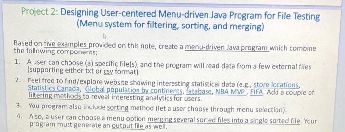 Solved Project 2: Designing User-centered Menu-driven Java | Chegg.com
