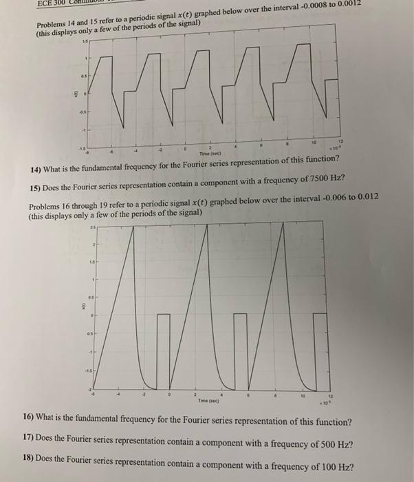 Solved ECE 300 Problems 14 and 15 refer to a periodic signal | Chegg.com