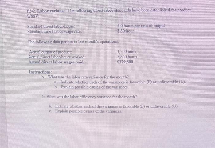 Solved P3-2. Labor variance. The following direct labor | Chegg.com