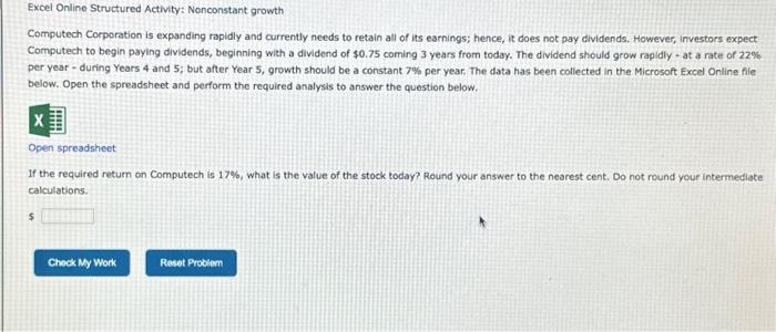 Solved Excel Online Structured Activity: Nonconstant growth | Chegg.com