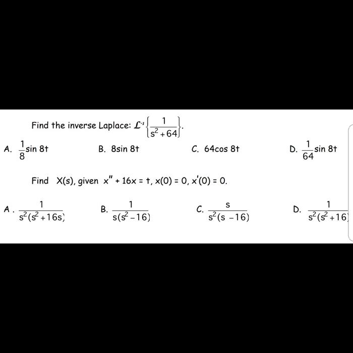 1 S 645 Find The Inverse Laplace L I Sin 8 B Chegg Com