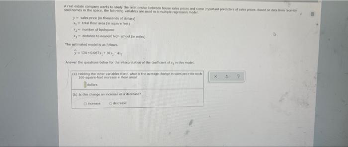 Solved A real estate comparty wants to study the | Chegg.com