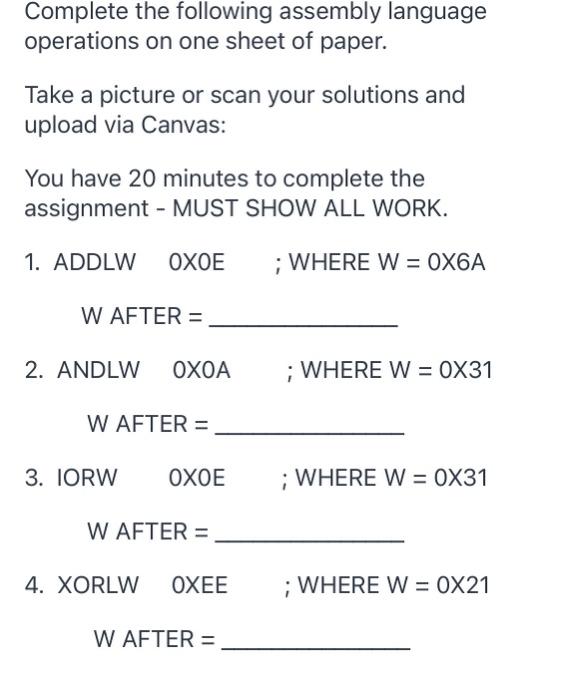 Solved Complete the following assembly language operations | Chegg.com