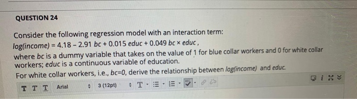 Solved QUESTION 24 Consider the following regression model | Chegg.com