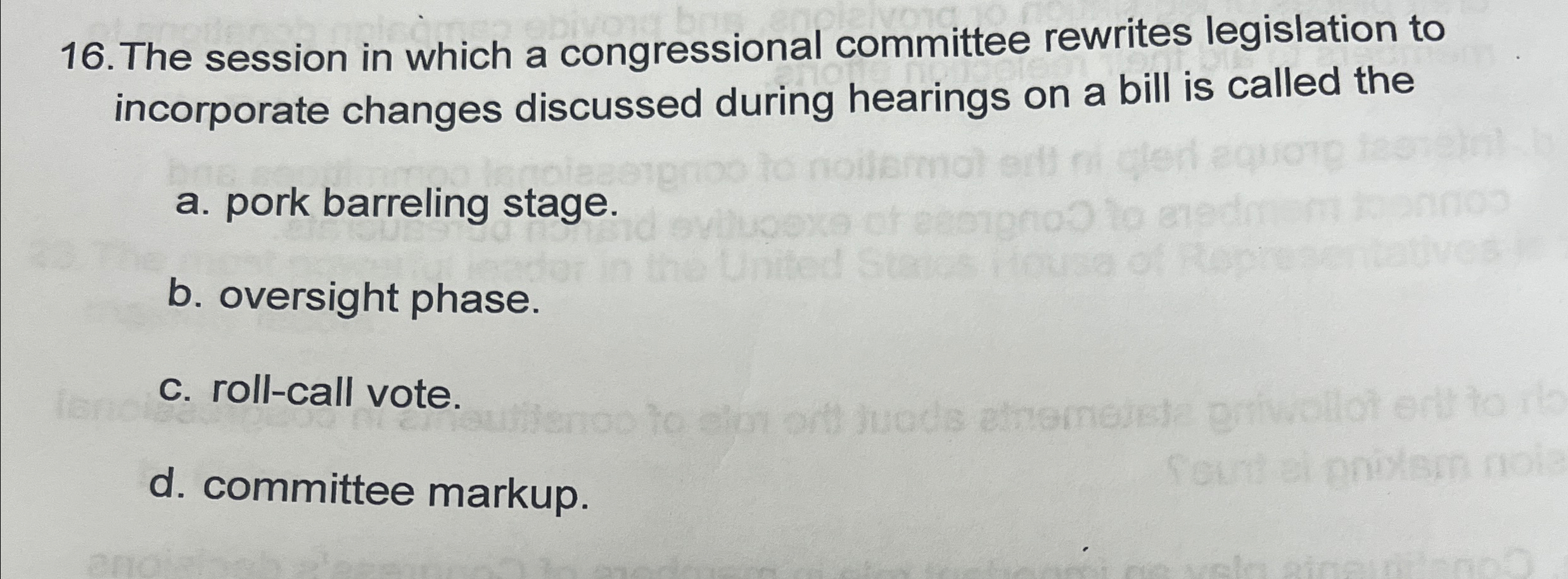 Solved The session in which a congressional committee | Chegg.com