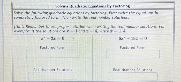 Solved Solving Quadratic Equations by Factoring Solve the | Chegg.com