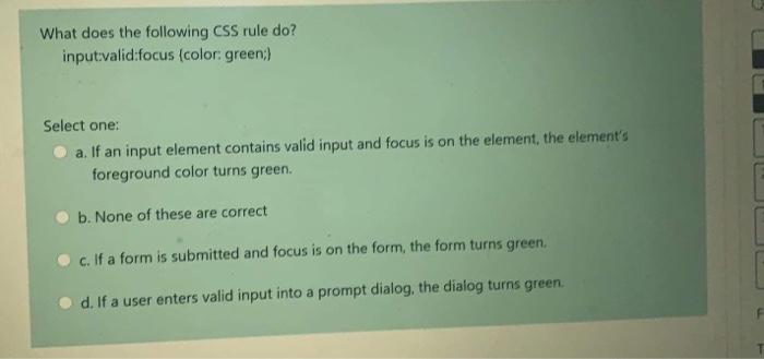 Solved What does the following CSS rule do? input | Chegg.com