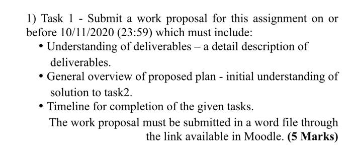 Solved 1) Task 1 - Submit a work proposal for this | Chegg.com