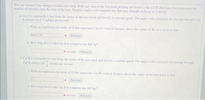 Solved Two toy racecars race along a circular race tracki | Chegg.com