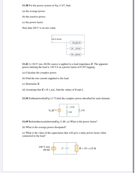 Solved 11.38 For the power system in Fig. 11.67, find: (a) | Chegg.com