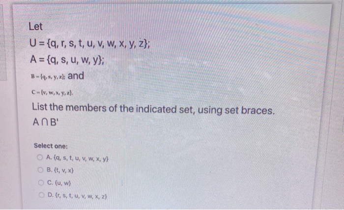 Solved Let U Q R S T U V W X Y Z A Q S U Chegg Com