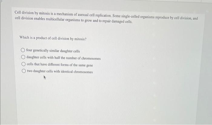 Solved Cell division by mitosis is a mechanism of asexual | Chegg.com