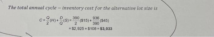 The total annual cycle - inventory cost for the | Chegg.com
