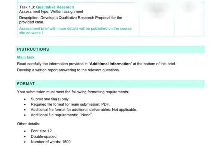 Task 1.3: Qualitative Research Assessment type: | Chegg.com