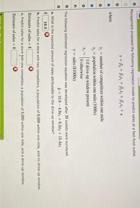 Solved Management proposed the following regression model to | Chegg.com