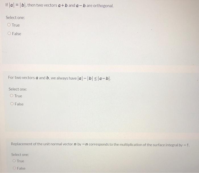 Solved If |a| = |b|, Then Two Vectors A+b And A - B Are | Chegg.com