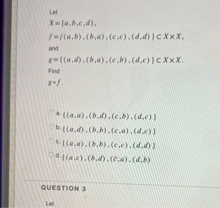 Solved Let X {a B C D} F { A B B A C C D D }⊂x×x And