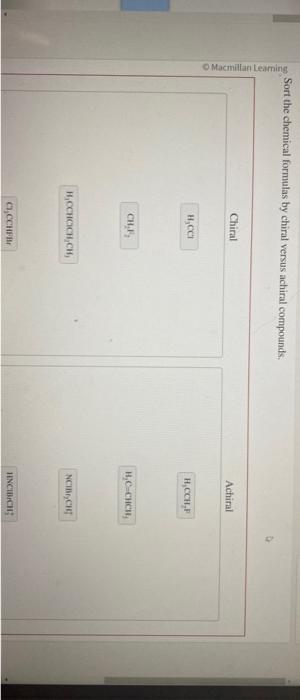 Sort the chemical formulas by chiral versus achiral compounds,