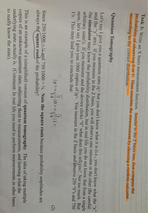 Solved Task 3: Write an X basis measurement function. | Chegg.com