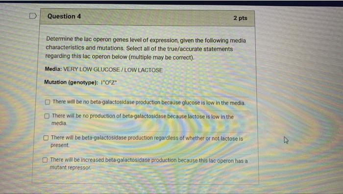 Solved Determine the lac operon genes level of expression, | Chegg.com