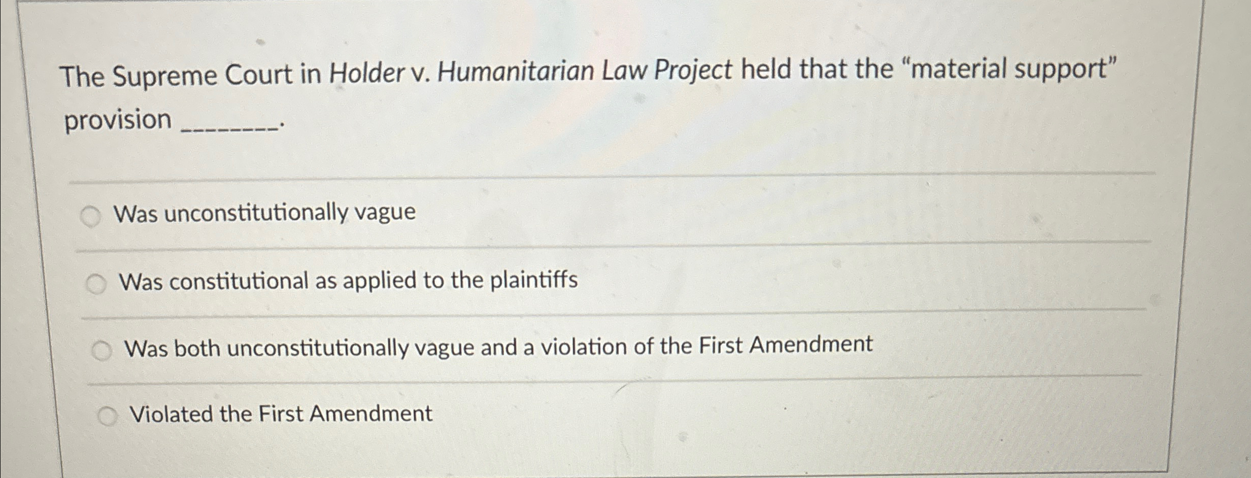 Solved The Supreme Court in Holder v. ﻿Humanitarian Law