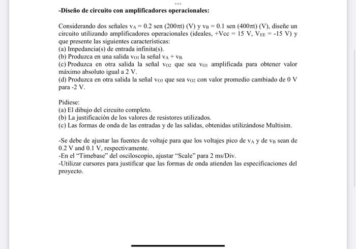 Considerando dos señales \( \mathrm{v}_{\mathrm{A}}=0.2 \operatorname{sen}(200 \pi \mathrm{t})(\mathrm{V}) \) y \( \mathrm{v}