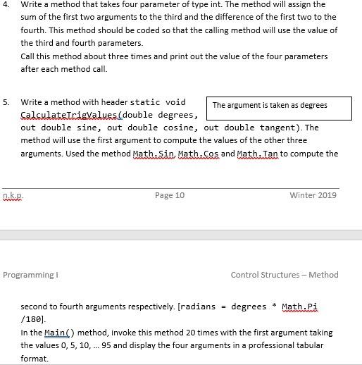 Solved 4. Write a method that takes four parameter of type | Chegg.com