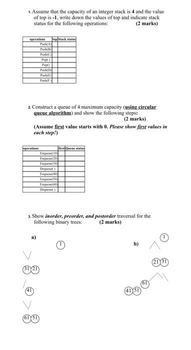 Solved 1. Assume that the capacity of an integer stack is 4 | Chegg.com