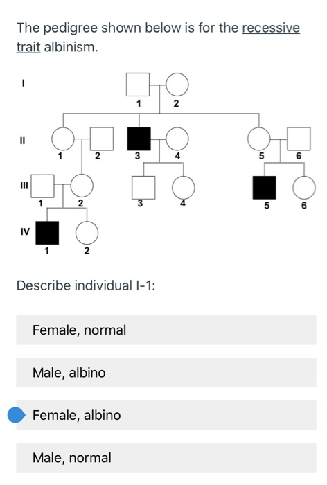 Solved The pedigree shown below is for the recessive trait | Chegg.com