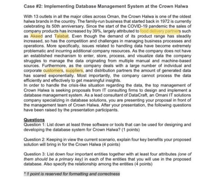 Solved Case #2: Implementing Database Management System at | Chegg.com