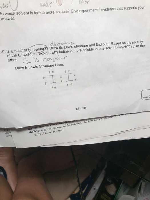 Solved Water Color In Which Solvent Is Iodine More Solubl Chegg Com