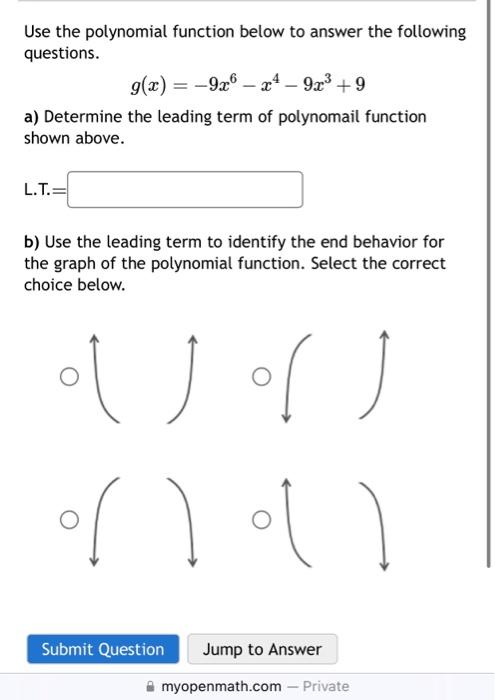 Solved Use The Polynomial Function Below To Answer The | Chegg.com