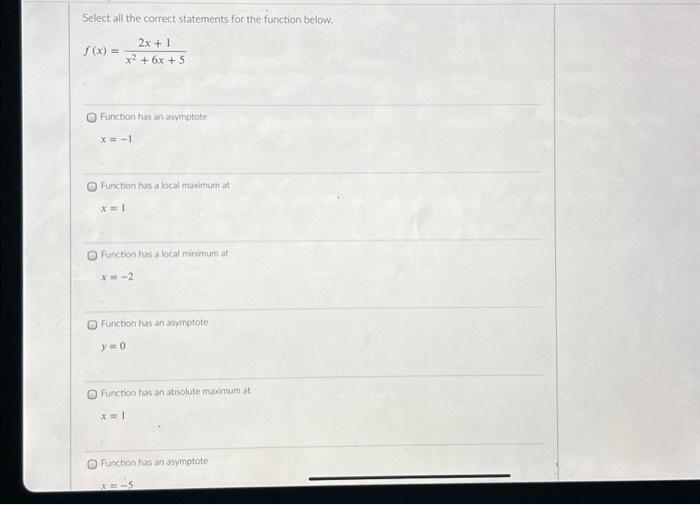 Solved Select all the correct statements for the function | Chegg.com