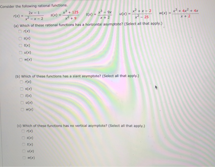Solved Consider The Following Rational Functions 125 X3 Chegg Com