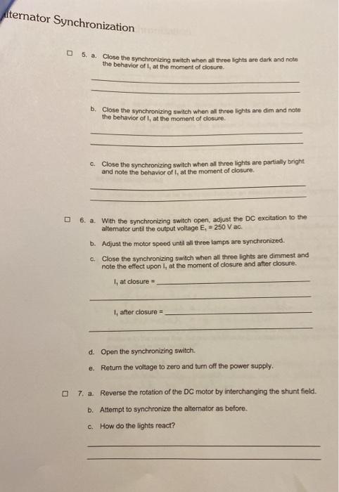 Solved Experiment 12 Alternator Synchronization OBJECTIVE . | Chegg.com